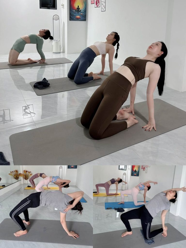 Lớp yoga nhóm tập tư thế lạc đà tại Yoga Phương Ruby Cần Thơ